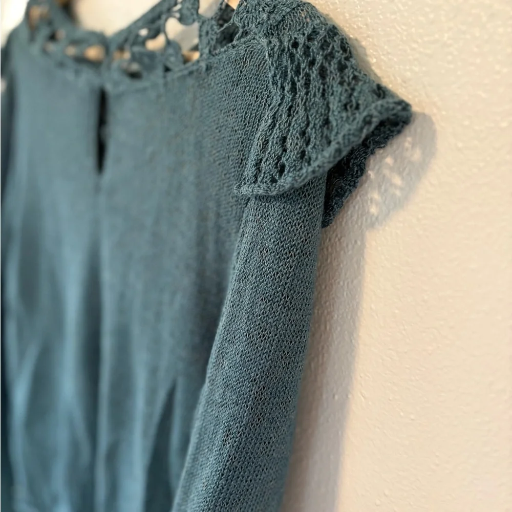 Free People Teal Ruffle Lace Top